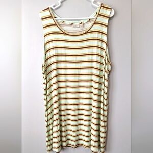 LOGO by Lori Goldstein Green With Brown Stripes Tank Top Women's Size 2X